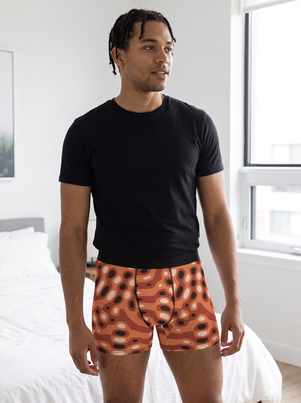 Terracotta Ripple men's fitted boxer briefs worn on a model