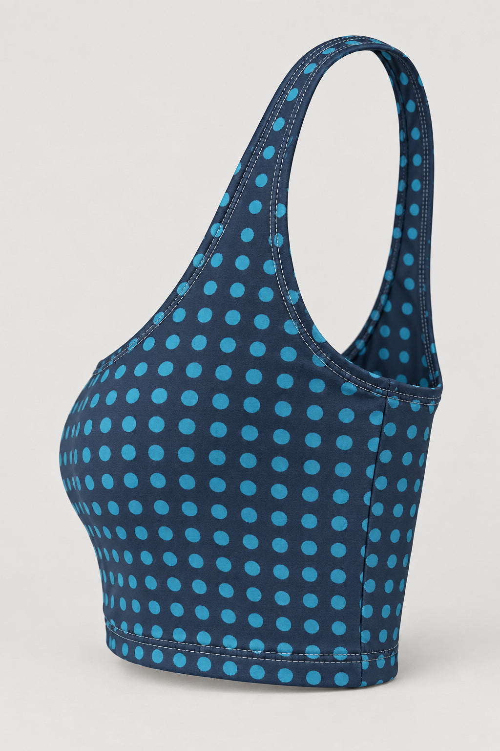 Ocean Halftone Sports Bra, AI-generated product-only studio side view