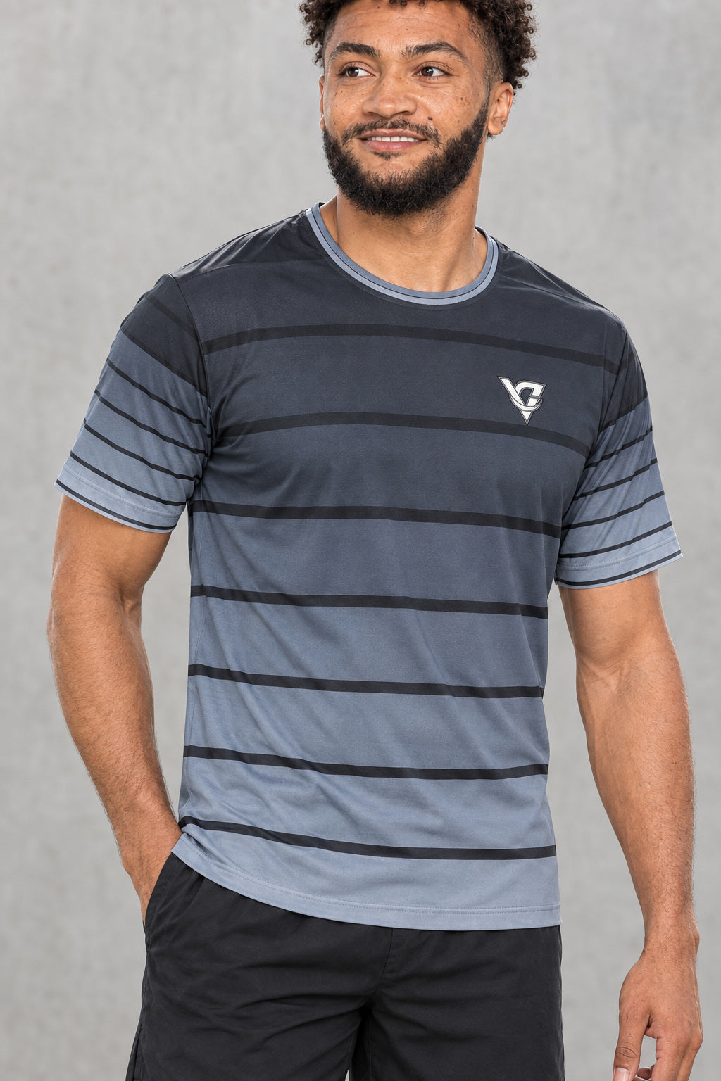 Steel Horizon Multipurpose Athletic Shirt, AI-generated realistic detail mockup on a fictional adult model