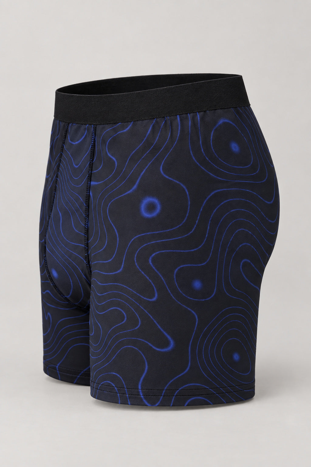 Midnight Topo Men's Boxer Briefs — Performance Underwear, AI-generated product-only studio side view