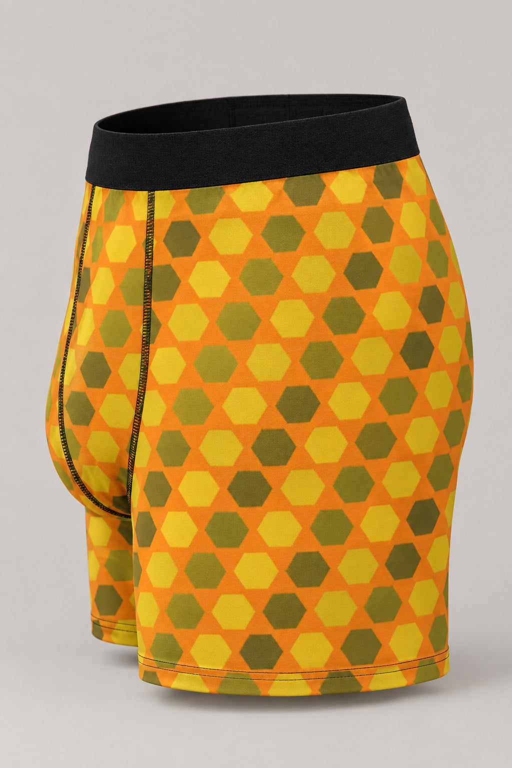 Citrus Hex Grid Men's Boxer Briefs — Performance Underwear, AI-generated product-only studio side view