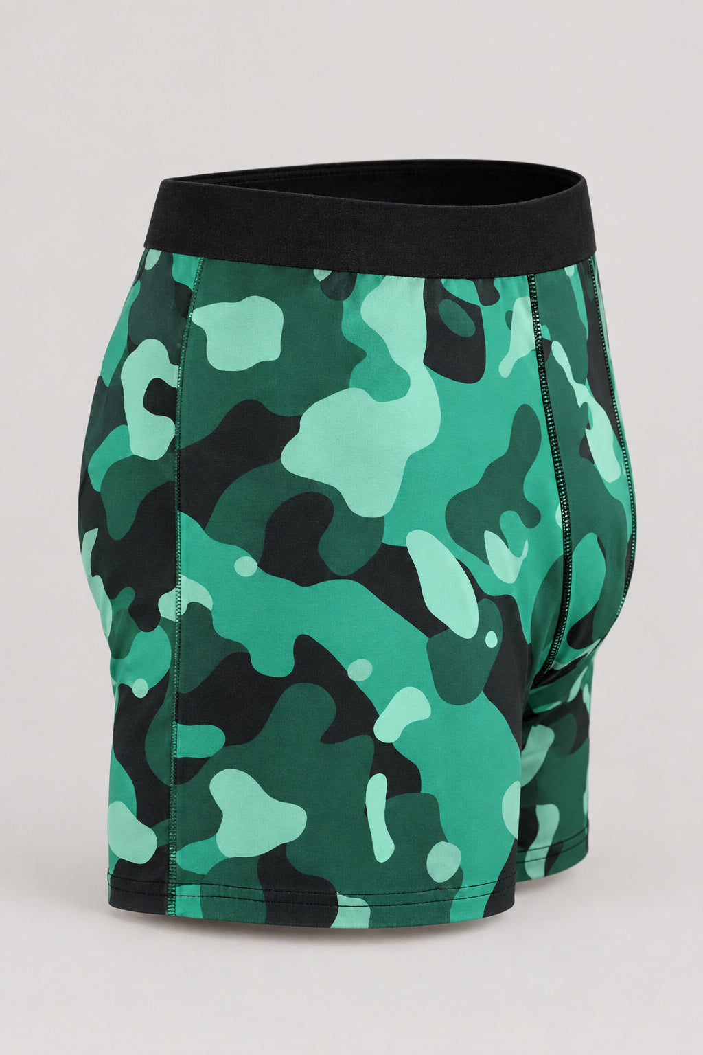 Mint Camo Men's Boxer Briefs — Performance Underwear, AI-generated product-only studio side view