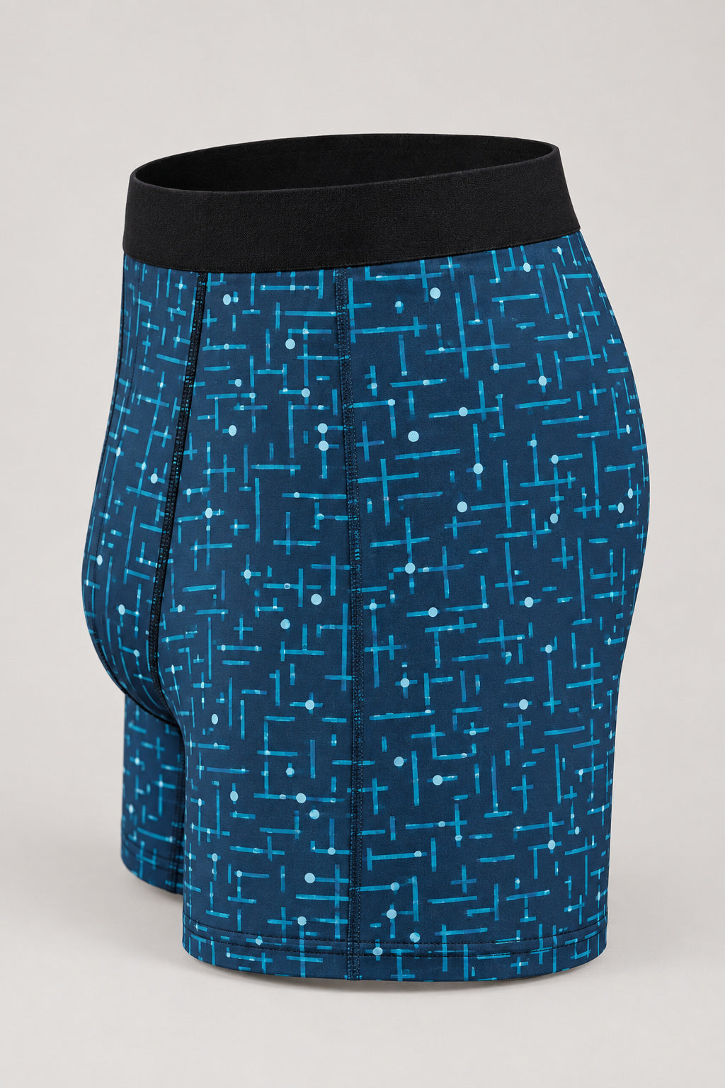 Ocean Circuit Men's Boxer Briefs — Performance Underwear, AI-generated product-only studio side view
