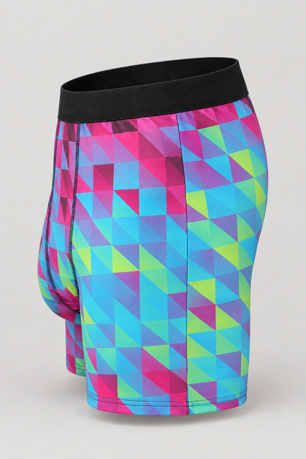 Neon Low-Poly Men's Boxer Briefs — Performance Underwear, AI-generated product-only studio side view
