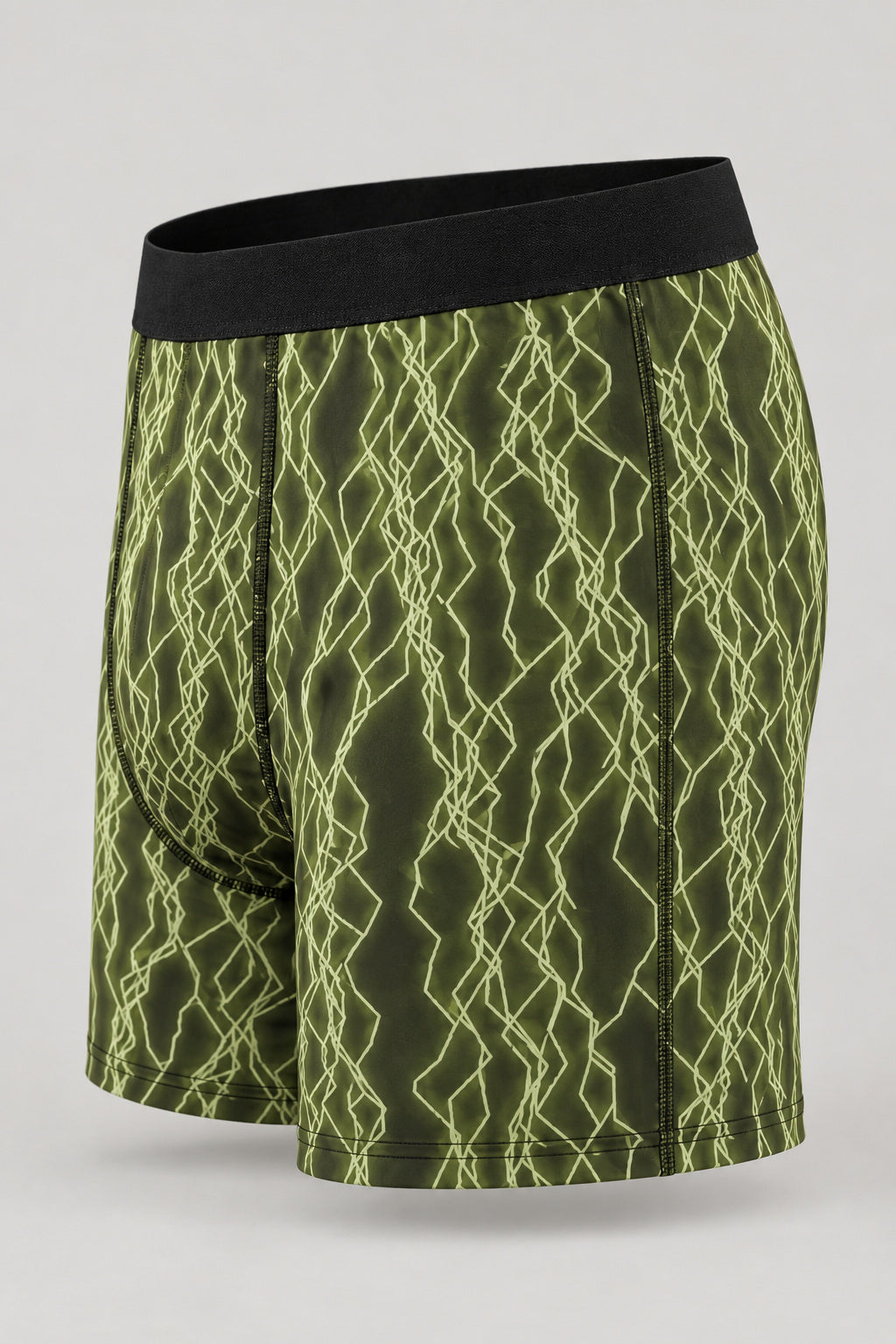 Olive Lightning Men's Boxer Briefs — Performance Underwear, AI-generated product-only studio side view
