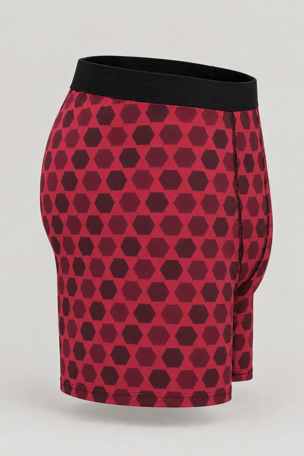 Cranberry Hex Grid Men's Boxer Briefs — Performance Underwear, AI-generated product-only studio side view
