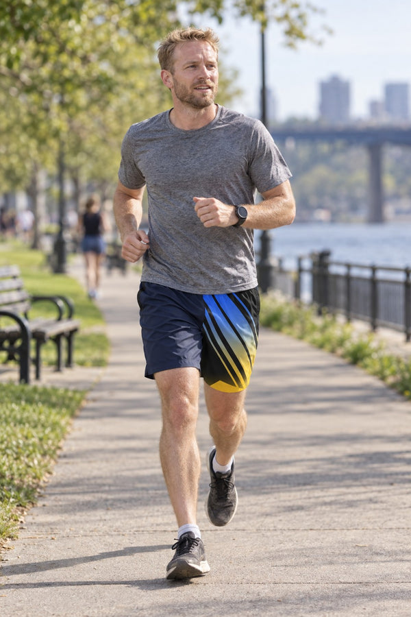 Men's Retro Lightning Blue & Gold Running Jogger Shorts with Pockets — Athletic Performance