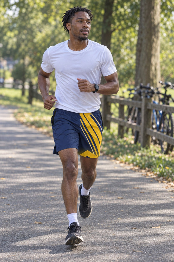 Men's Navy & Gold Running Jogger Shorts with Pockets — Athletic Performance