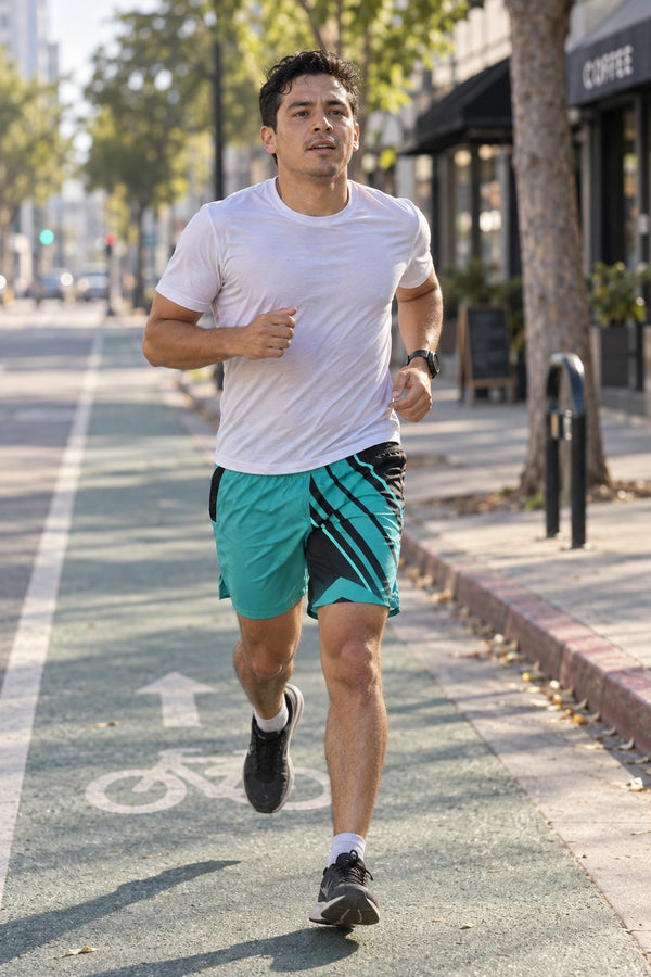 Men's Teal & Black Running Jogger Shorts with Pockets — Athletic Performance