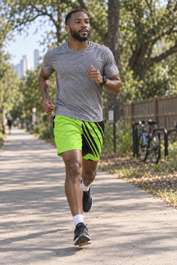 Men's Volt Green & Black Running Jogger Shorts with Pockets — Athletic Performance