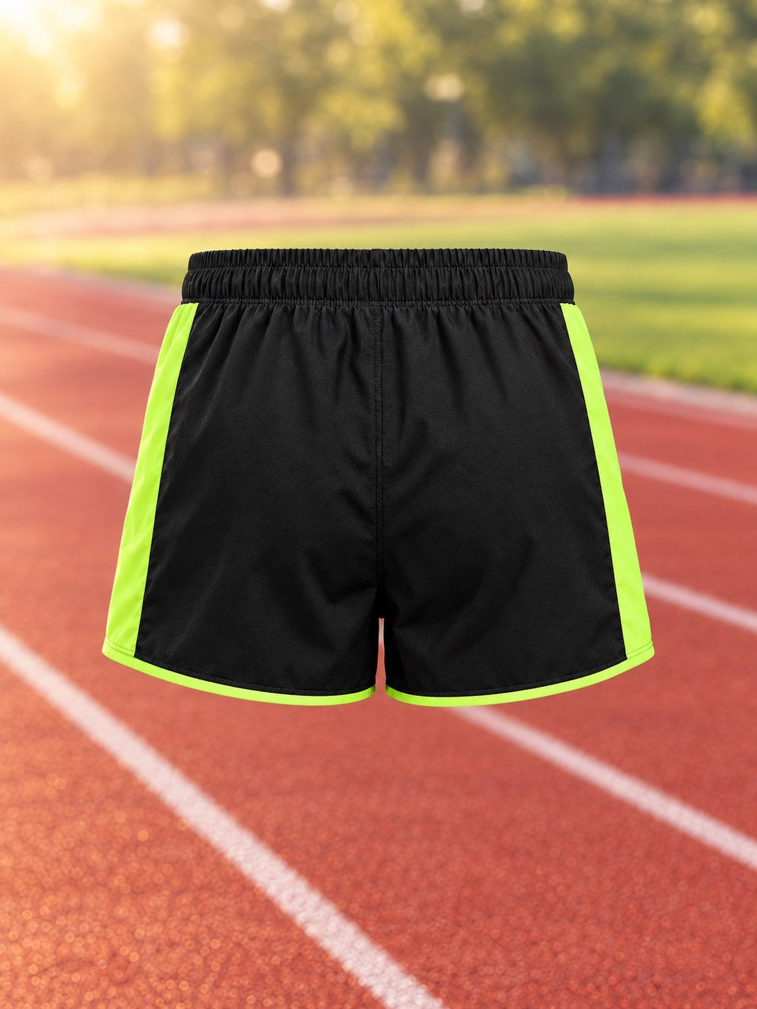 Custom Athletic Shorts back view in black and lime, example design