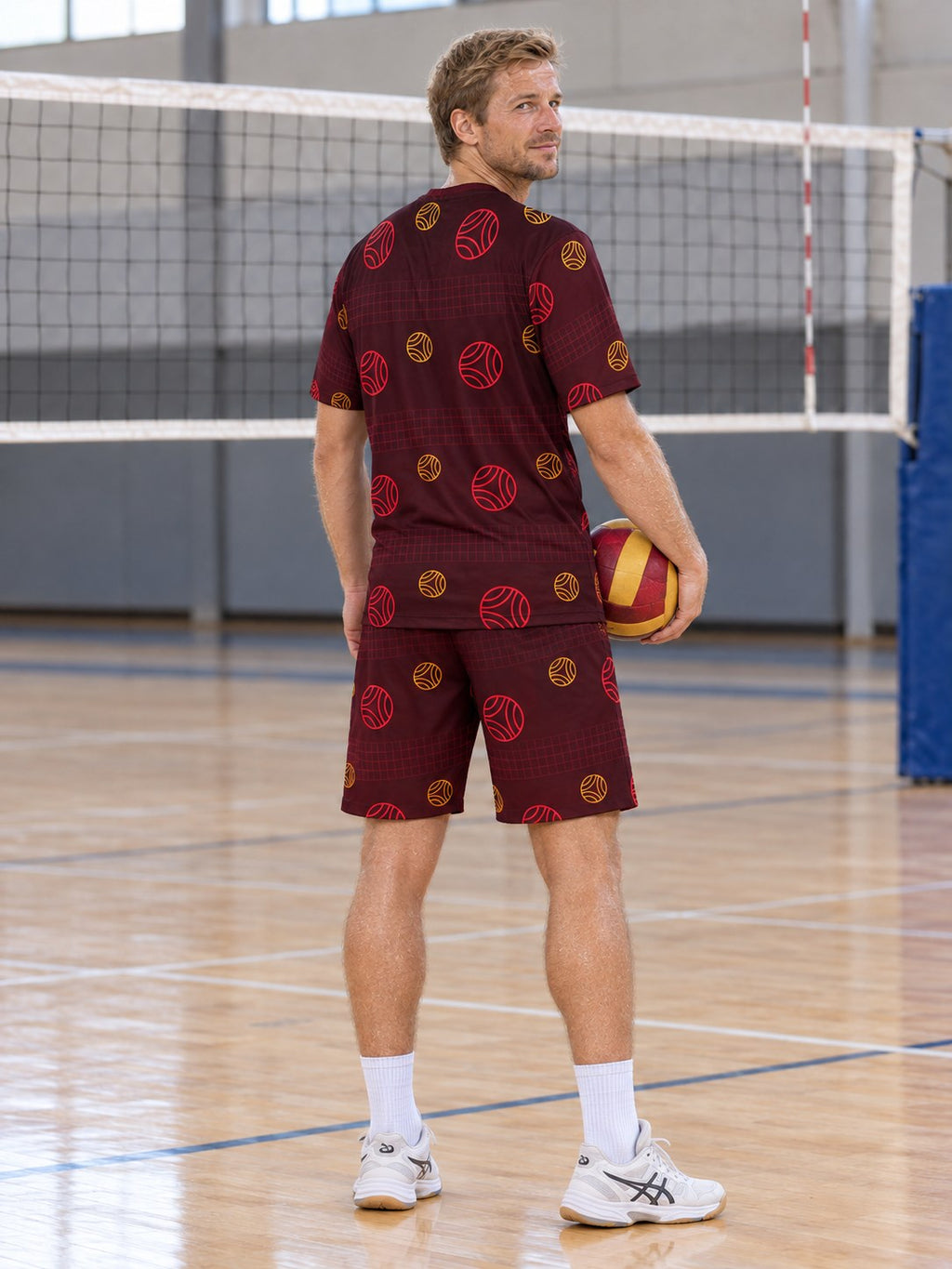 Volleyball Crimson Blaze Spike Panel Men's Athletic Shorts with Pockets, back view