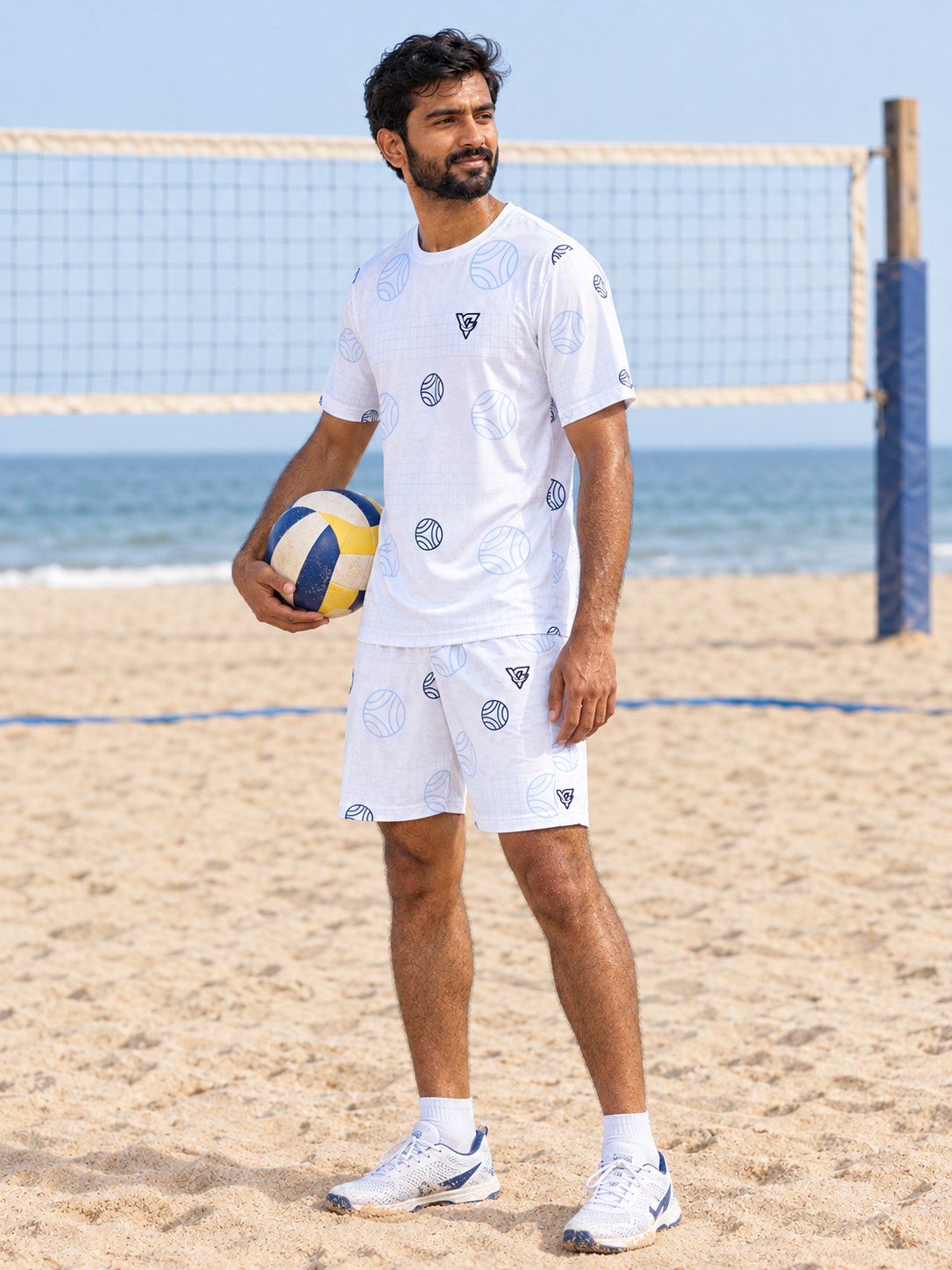 Volleyball Arctic White Spike Panel Men's Athletic Shorts with Pockets, side view