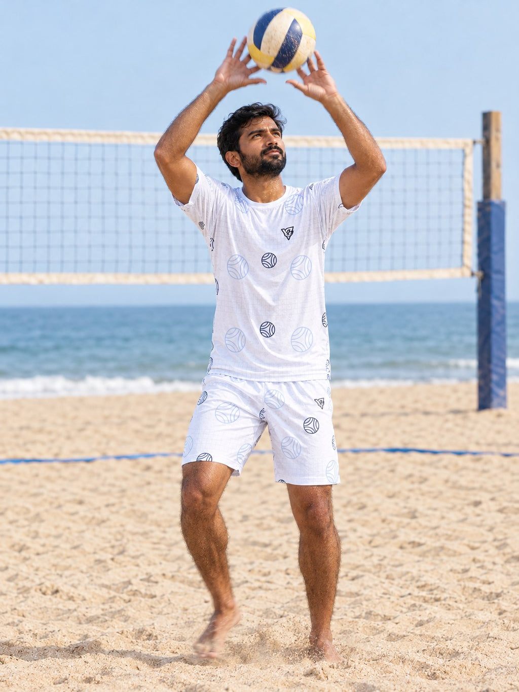 Volleyball Arctic White Spike Panel Men's Sports Jersey, in action