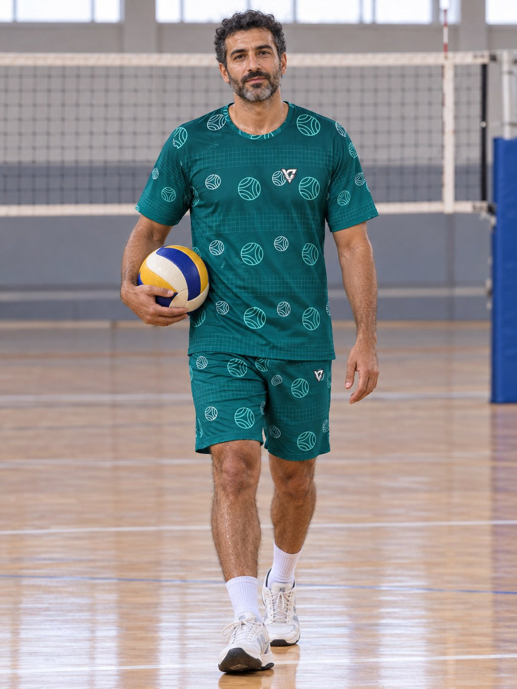 Volleyball Teal Wave Spike Panel Men's Athletic Shorts with Pockets, front view