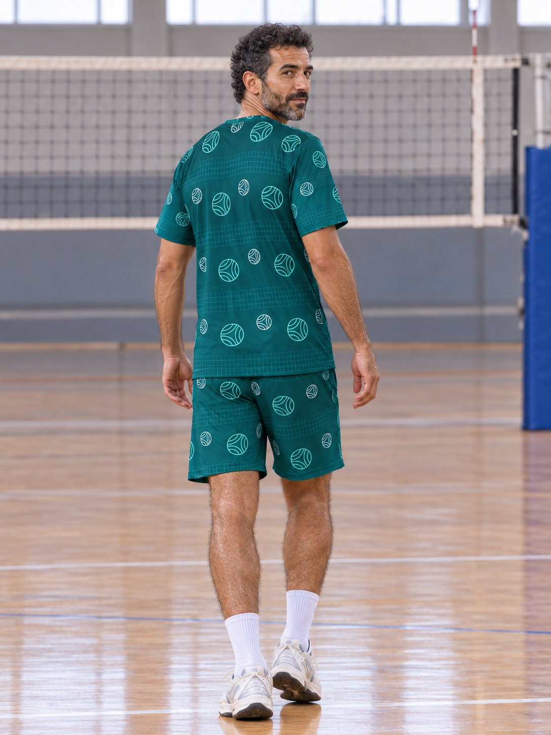 Volleyball Teal Wave Spike Panel Men's Sports Jersey, back view