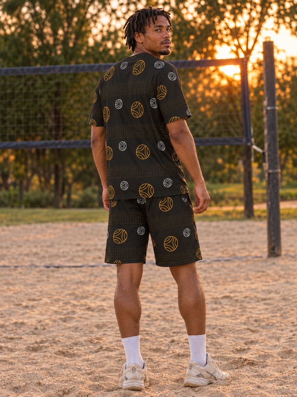Volleyball Gold Rush Spike Panel Men's Athletic Shorts with Pockets, back view