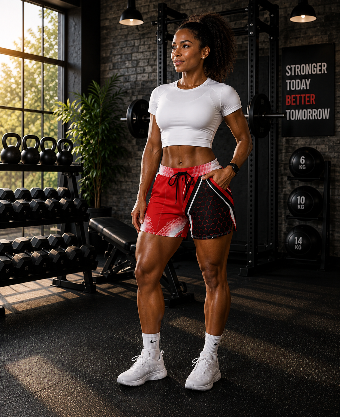 Women's Multipurpose Athletic Shorts with Pockets | Red & Black Crimson Streak