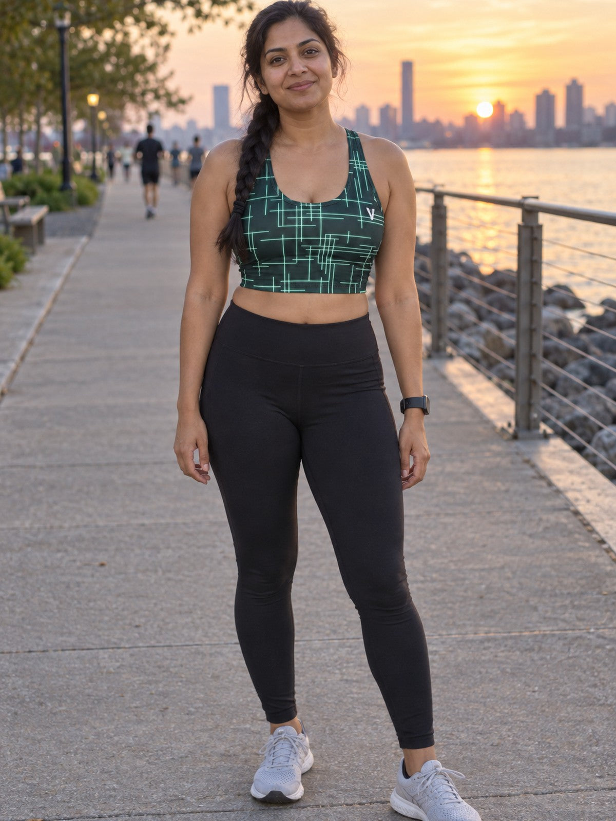 Woman wearing the Mint Circuit Sports Bra