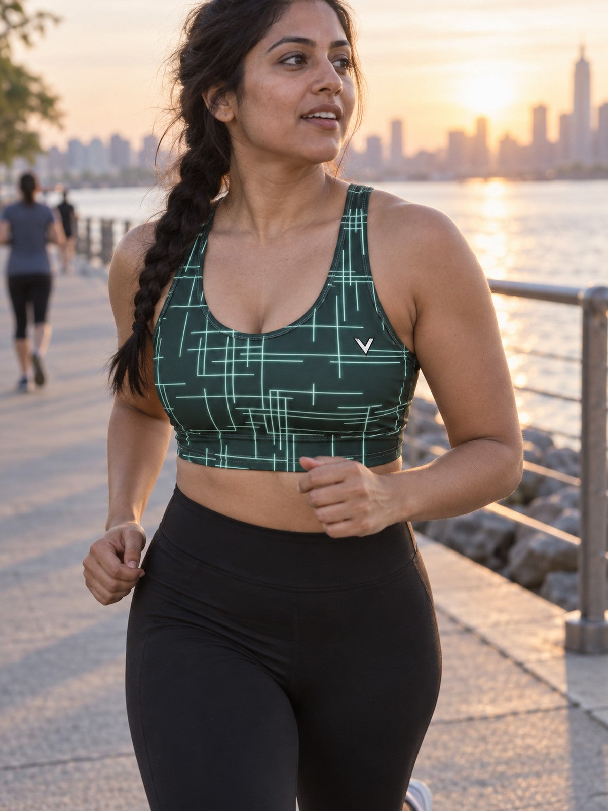 Woman wearing the Mint Circuit Sports Bra