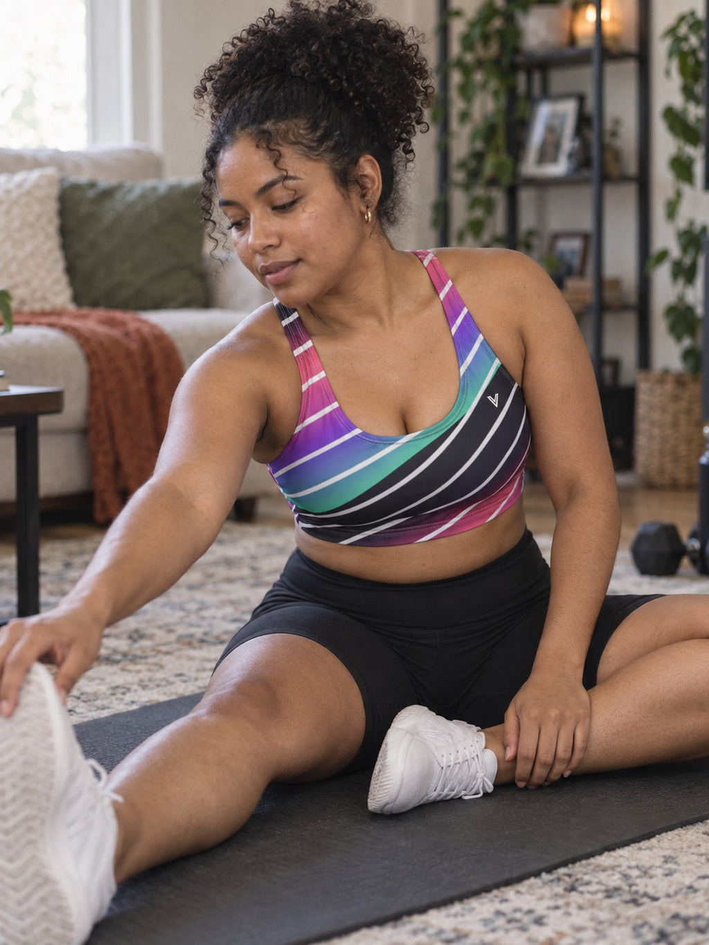 Woman wearing the Violet Ripple Sports Bra