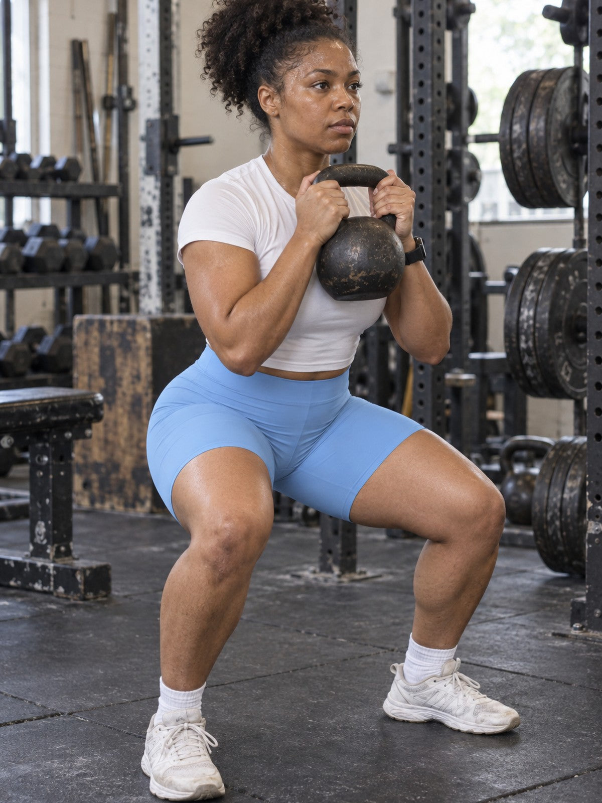 Sky Blue Women's Biker Shorts — Lightweight Activewear – gym training, front view
