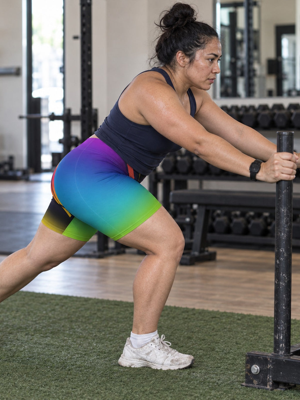 Gradient Lightning Biker Shorts | Women's Bright Ombre Athletic Shorts – gym training, side view