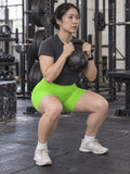Neon Green Racing Biker Shorts — Lightweight Activewear – gym training, front view