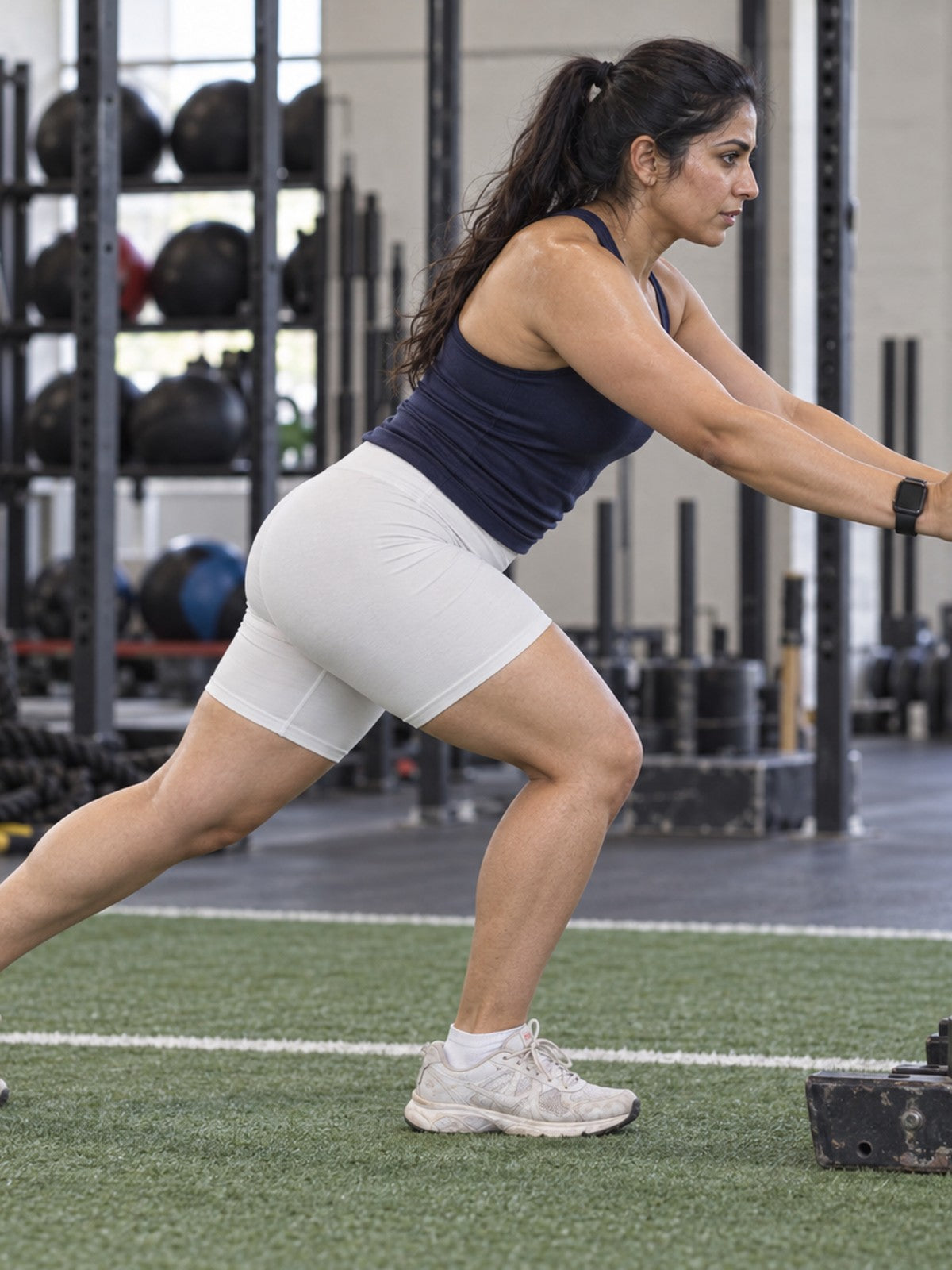 Women's Biker Shorts | White Compression Activewear – gym training, side view