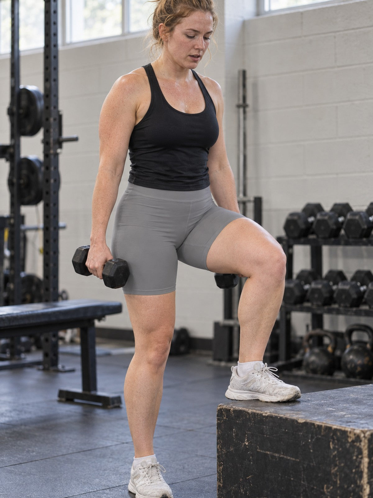 Women's Biker Shorts | Ash Compression Activewear – gym training, front view