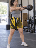 Honeycomb Strike Biker Shorts - Yellow & Black Geometric Activewear – gym training, front view