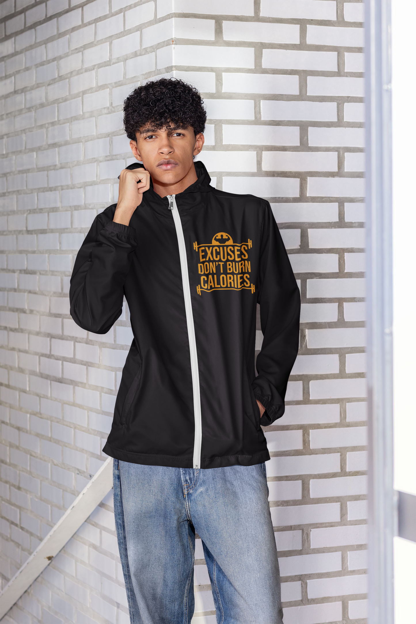 Excuses Don't Burn Calories Zip-Up Track Jacket | Motivational Gym Jacket | Athletic Workout Full Zip Sports Jacket | Fitness Activewear
