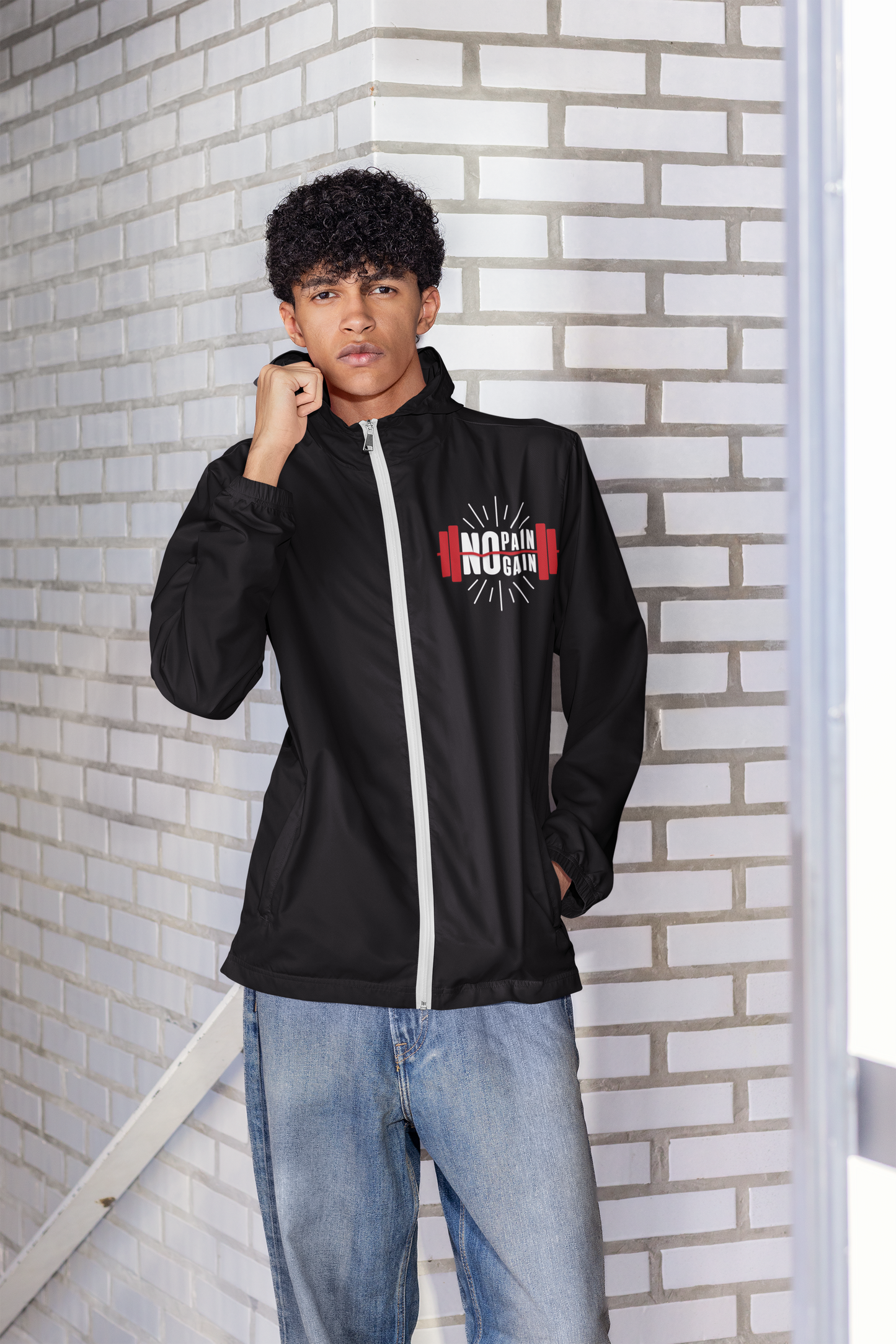 No Pain No Gain Bomber Jacket | Motivational Gym Jacket | Athletic Zip-Up Fitness Jacket | Streetwear Workout Outerwear