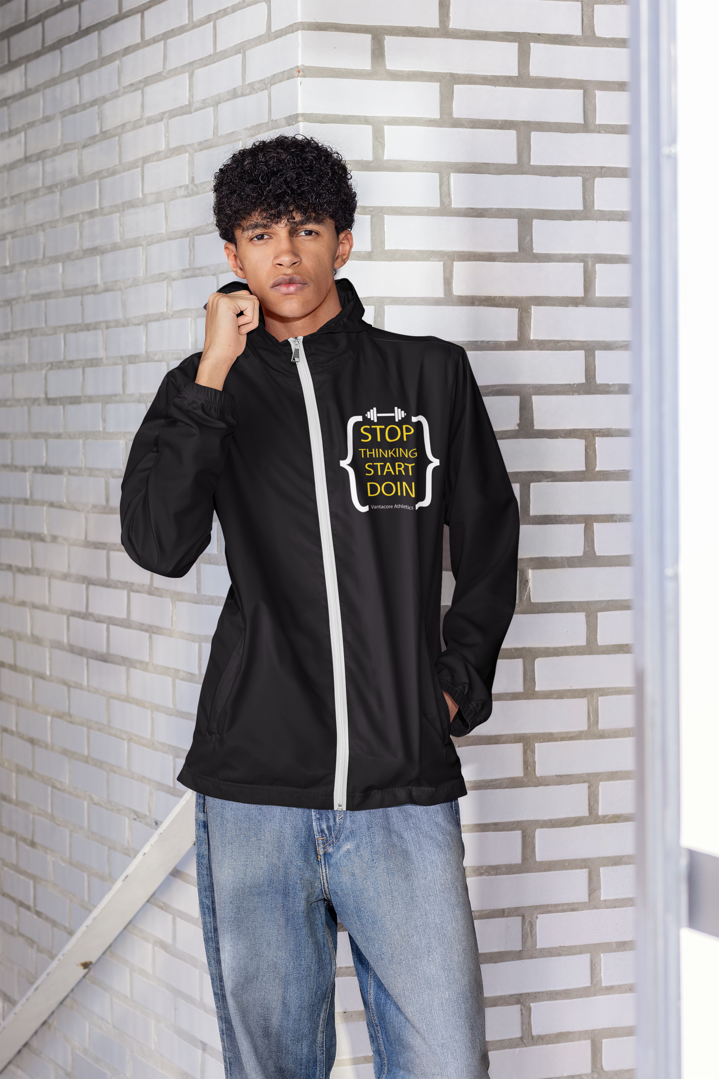 Stop Thinking Start Doing Track Jacket – Motivational Gym Zip-Up Jacket | Unisex Fitness Workout Jacket