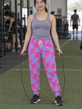 Woman wearing Vantacore Wavy Check all-over print joggers, front view