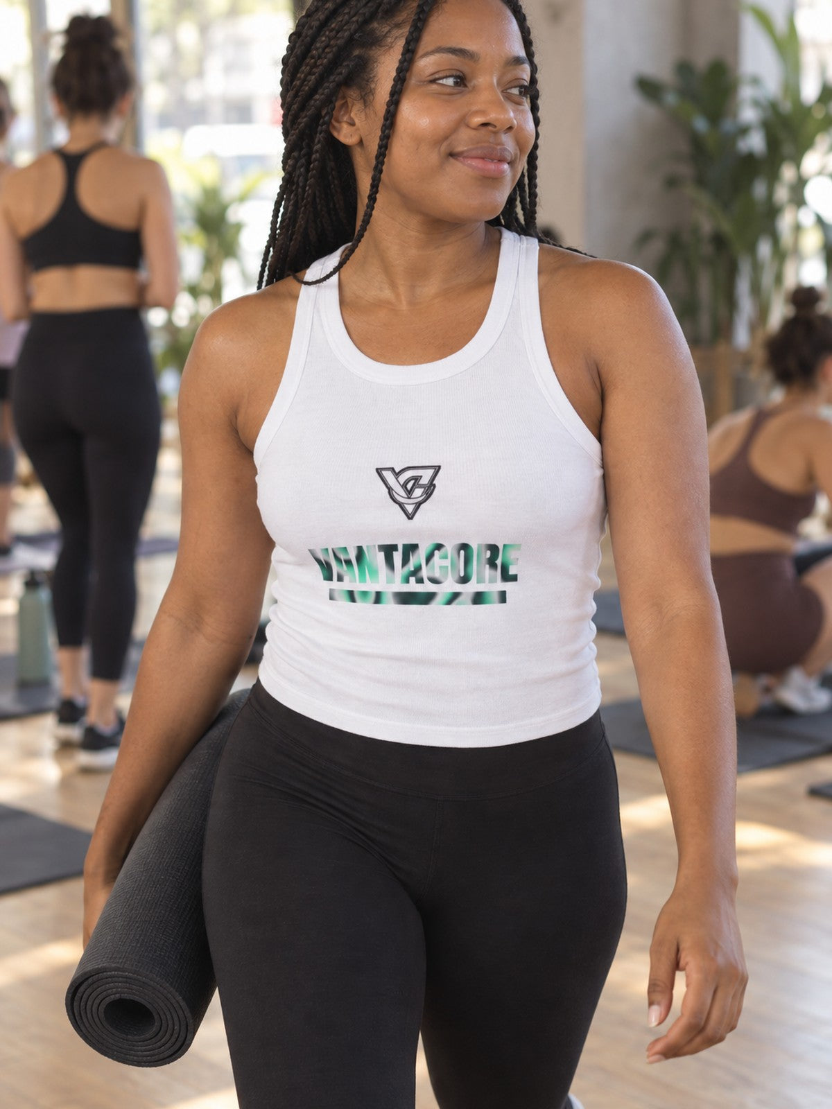 Woman wearing the Mint Oil Slick Women's Racerback Tank