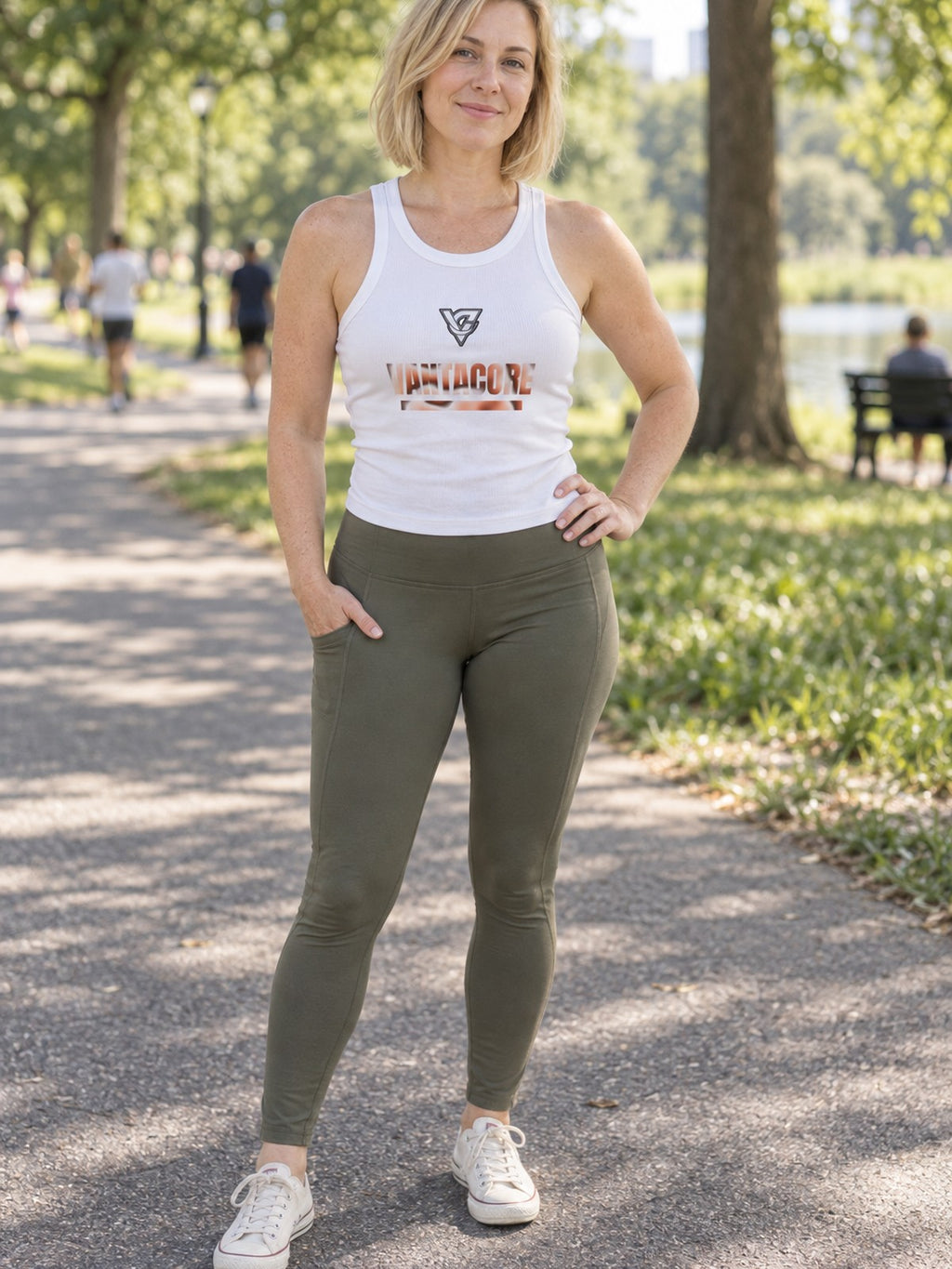 Woman wearing the Peach Tie-Dye Women's Racerback Tank