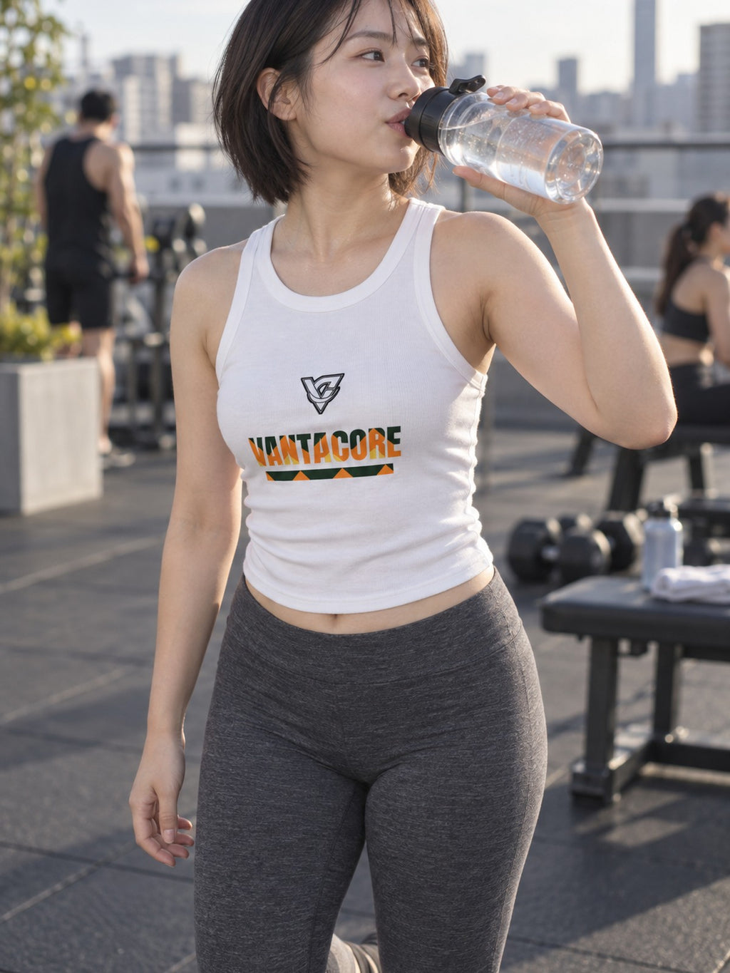 Woman wearing the Citrus Chevron Women's Racerback Tank