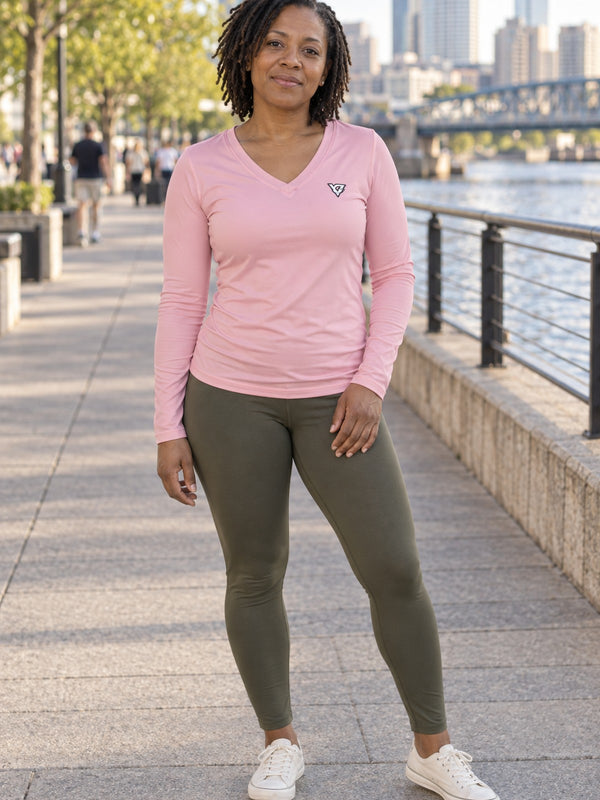 Blush Essential Women's Long Sleeve V-Neck Athletic Top