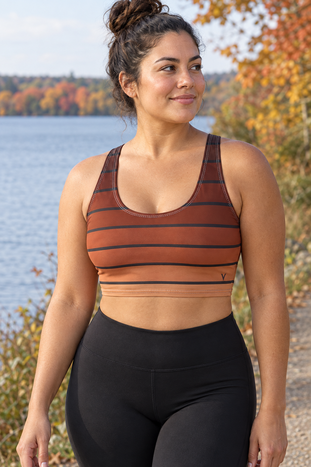 Auburn Horizon women's scoop-neck sports bra worn on a model