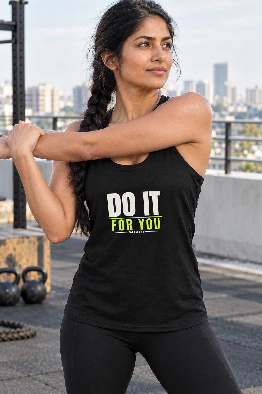 Do It For You women's racerback performance tank top worn on a model