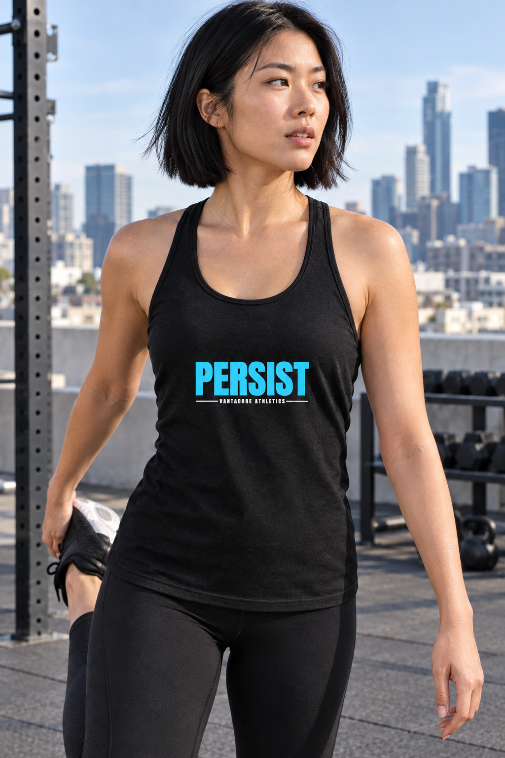 Persist women's racerback performance tank top worn on a model