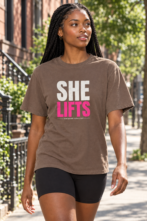 She Lifts Women's Garment-Dyed Graphic Tee