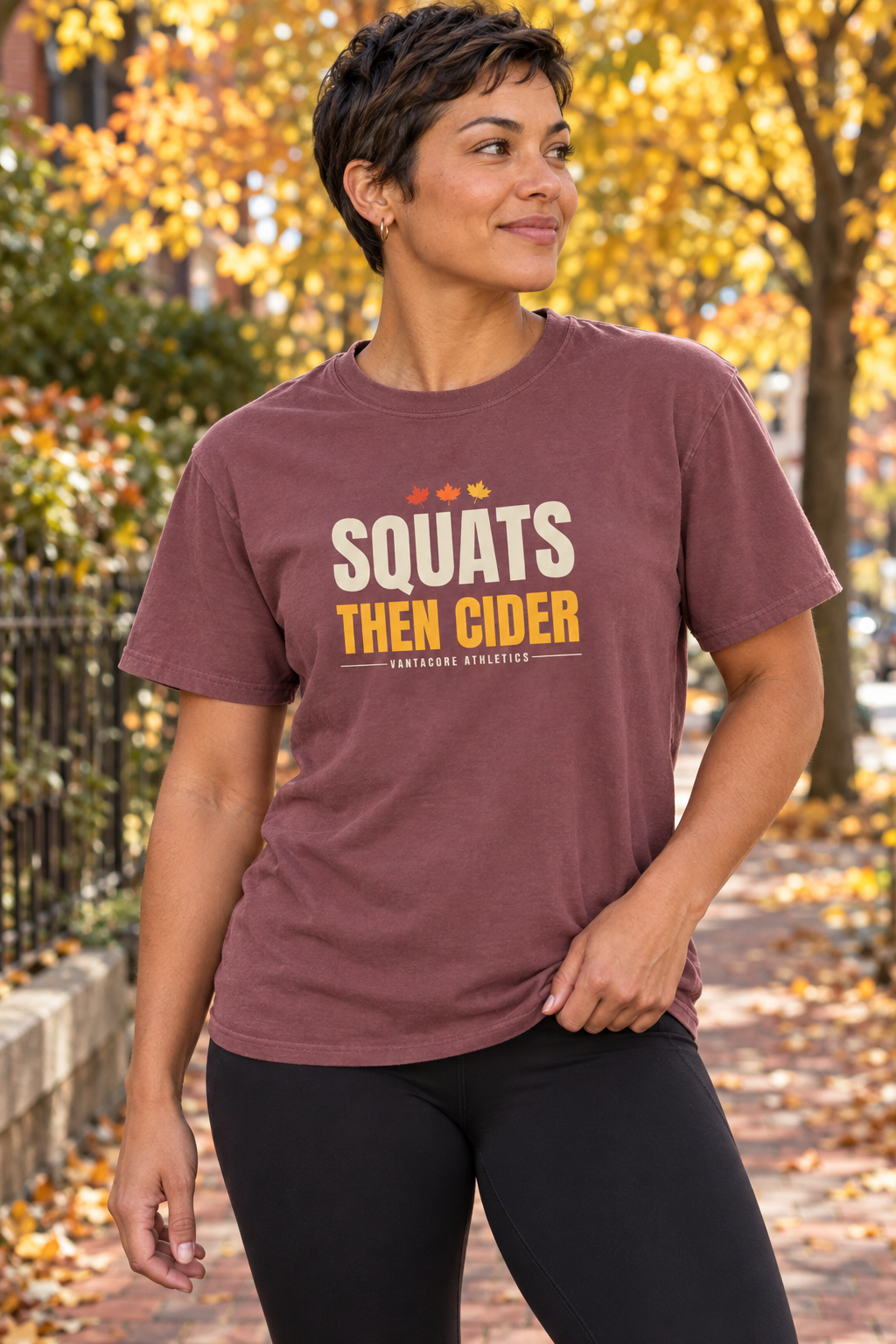 Squats Then Cider women's relaxed garment-dyed crew-neck t-shirt worn on a model