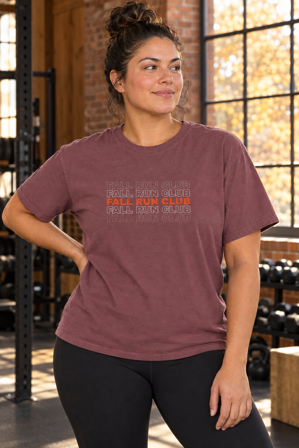 Fall Run Club women's relaxed garment-dyed crew-neck t-shirt worn on a model
