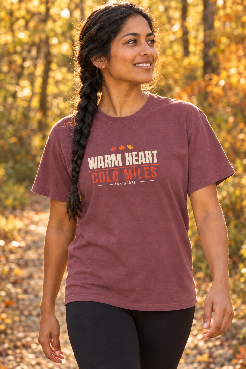 Warm Heart Cold Miles women's relaxed garment-dyed crew-neck t-shirt worn on a model