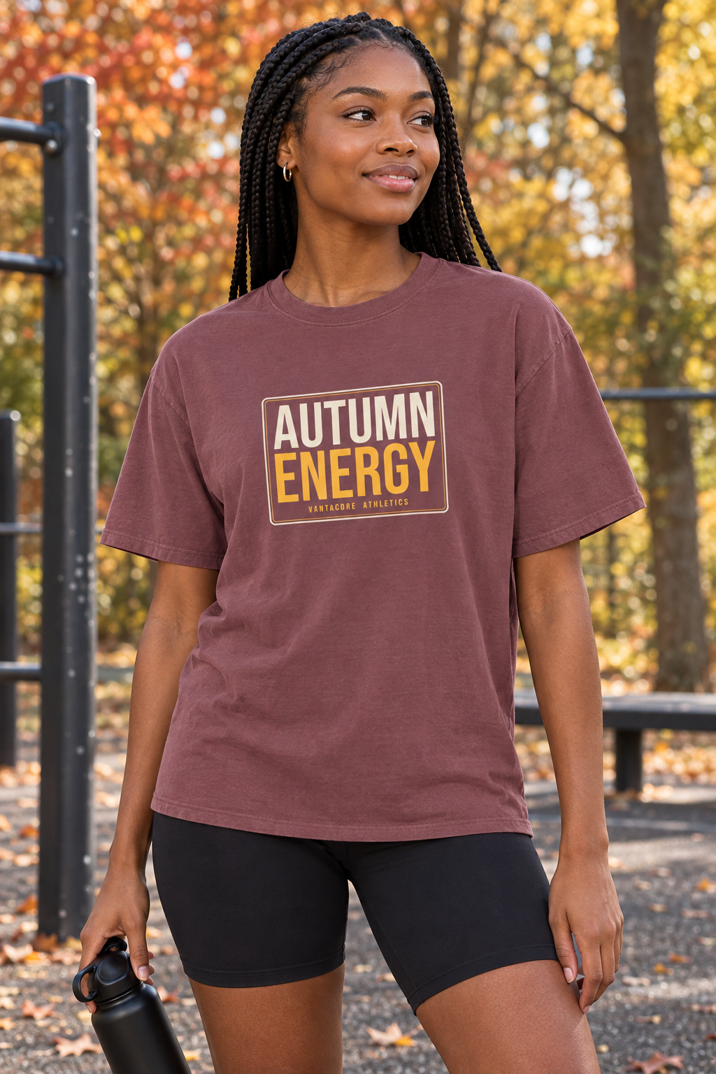 Autumn Energy women's relaxed garment-dyed crew-neck t-shirt worn on a model