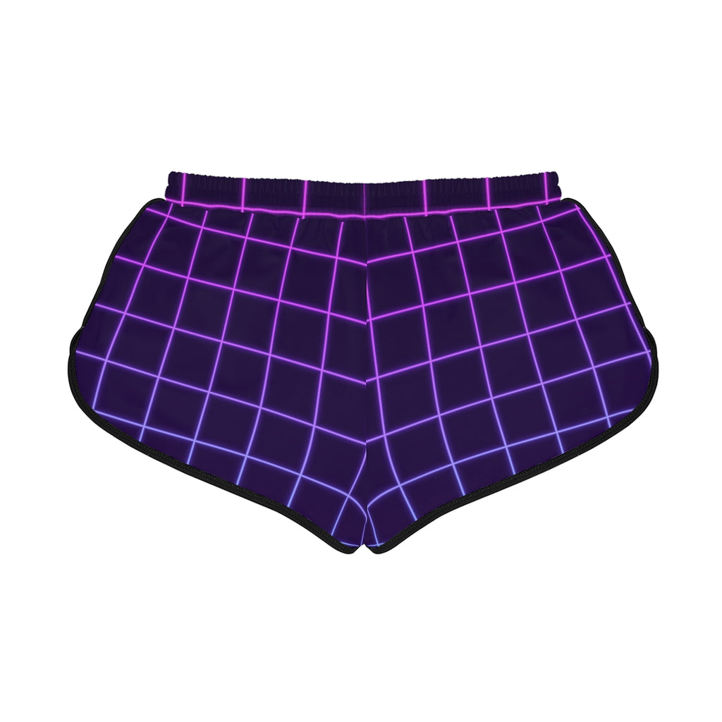 Neon Grid women's relaxed shorts – back flat view