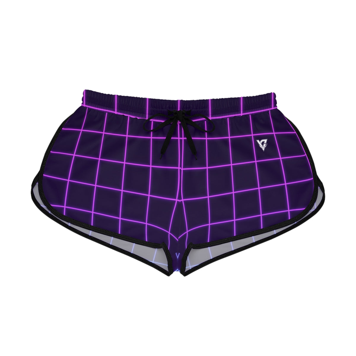Neon Grid women's relaxed shorts – front flat view