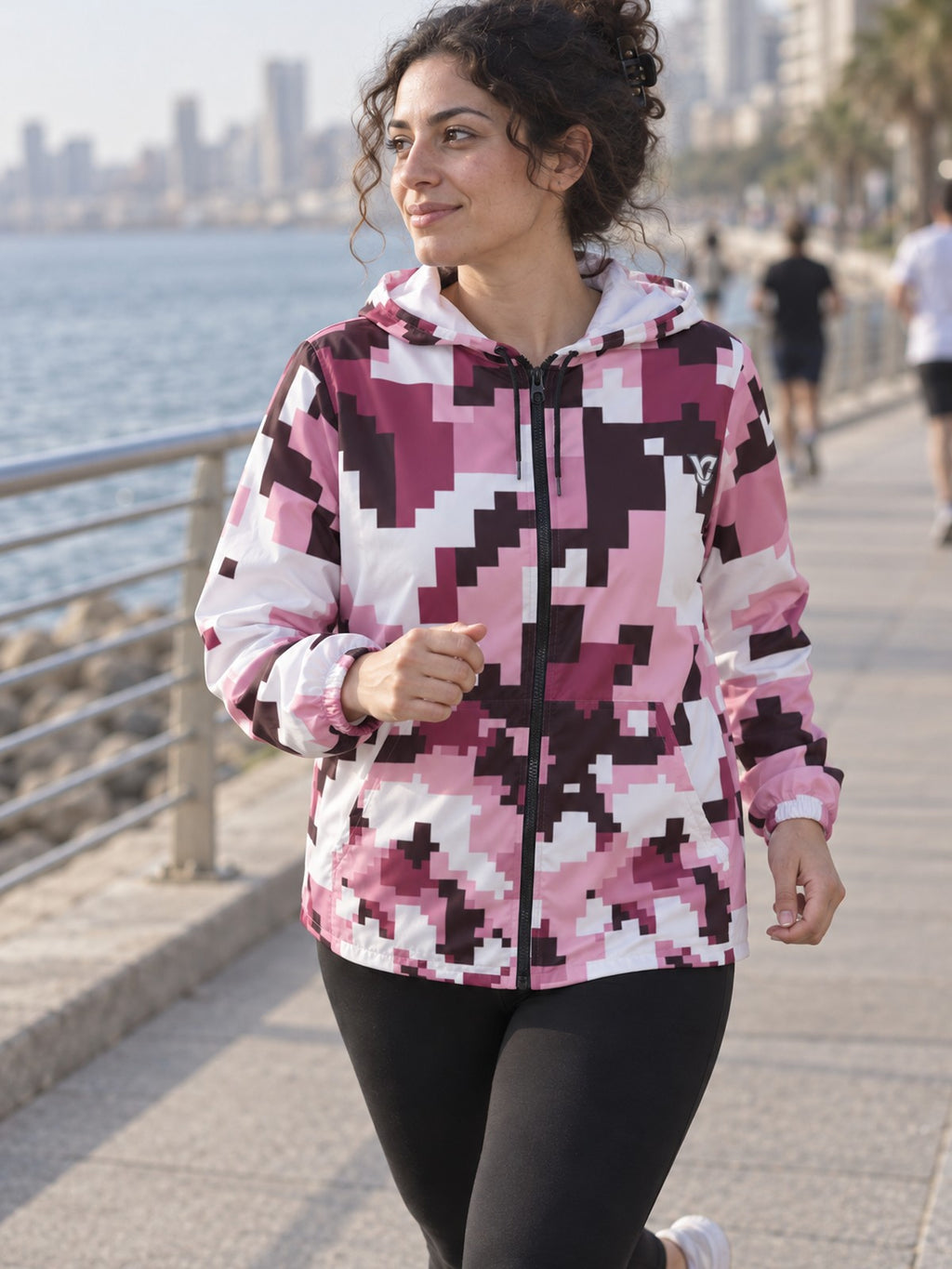Woman wearing the Rose Digital Camo Women's Windbreaker Jacket